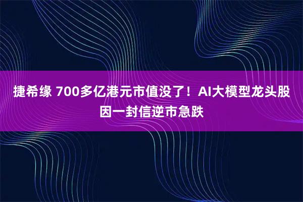 捷希缘 700多亿港元市值没了！AI大模型龙头股因一封信逆市急跌